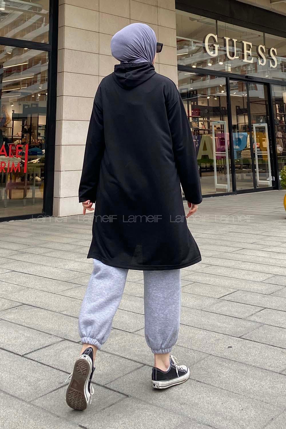 Lamelif Düz Tesettür Model Spor Tunik Siyah
