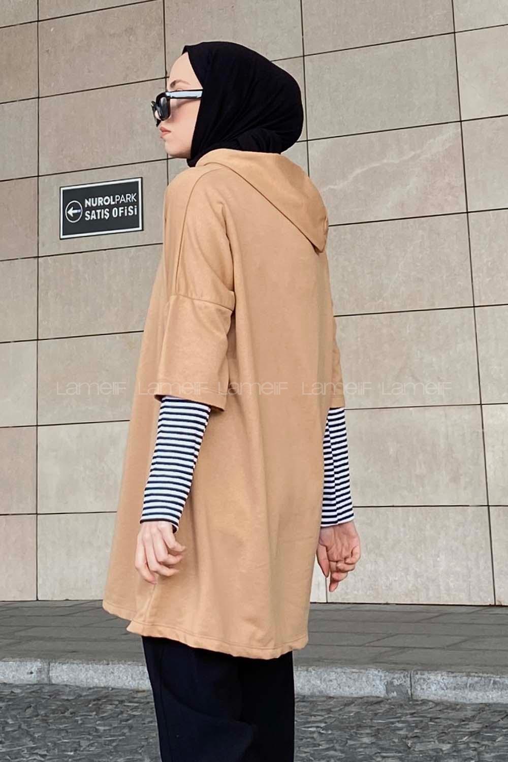 Brown With Milk Hood Neck Long Arm Unprinted Sweatshirt