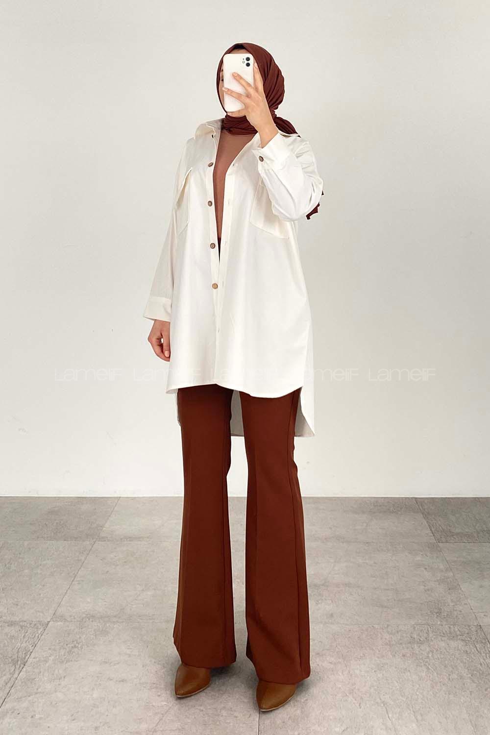 Modalamelif Çift Cepli Gabardin Gömlek Ekru