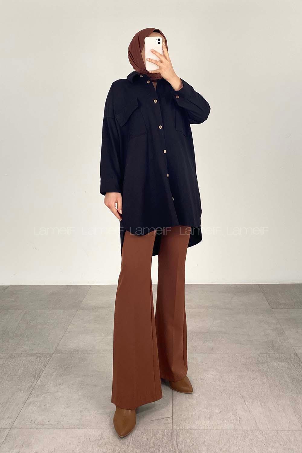 Modalamelif Çift Cepli Gabardin Gömlek Siyah