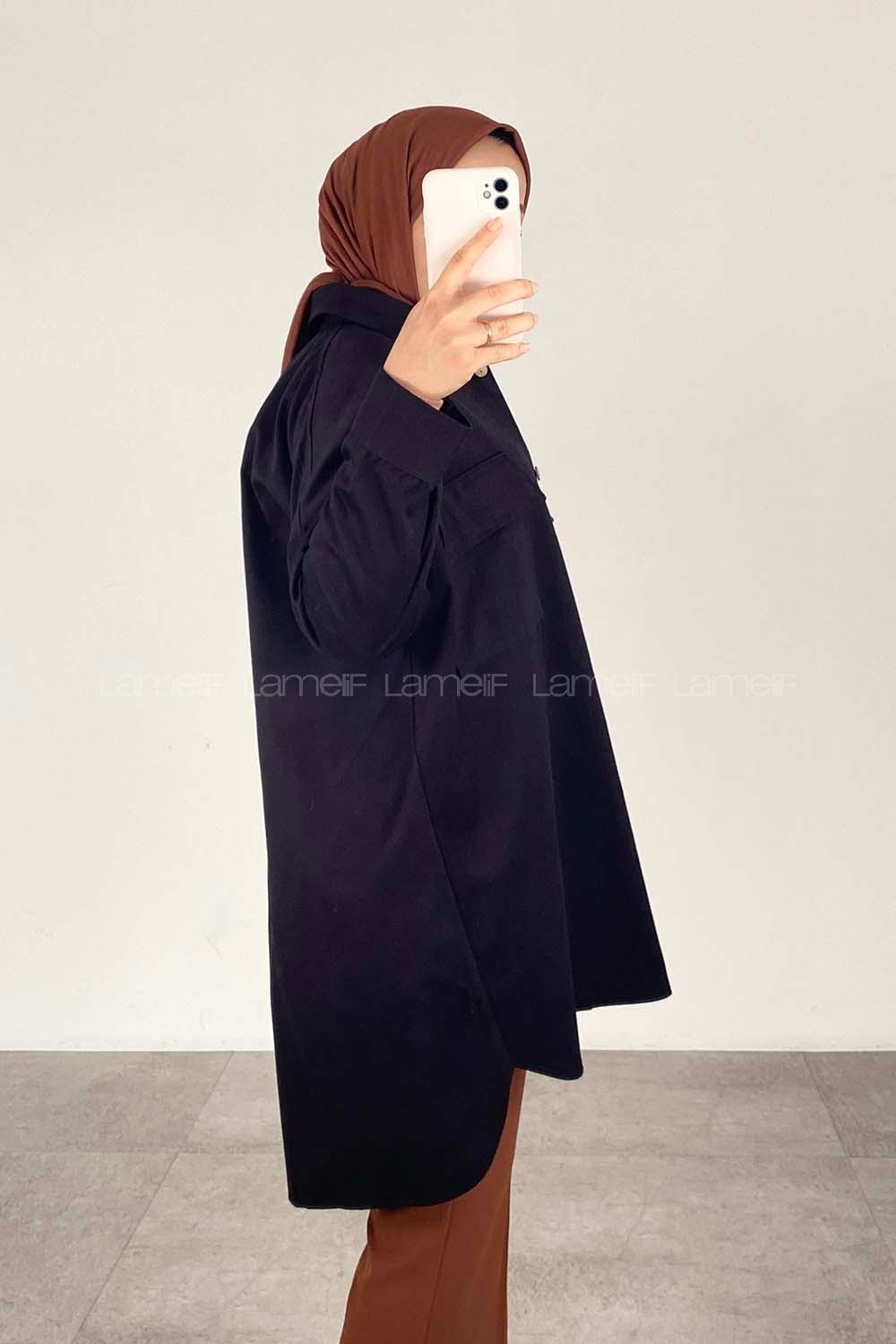 Modalamelif Çift Cepli Gabardin Gömlek Siyah