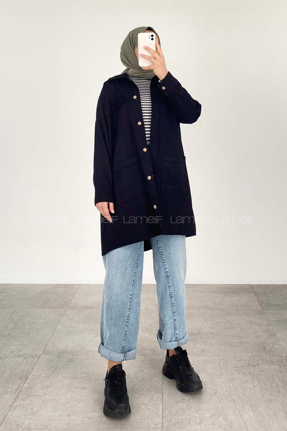 Modalamelif  Körük Cepli Oversize Gömlek Siyah