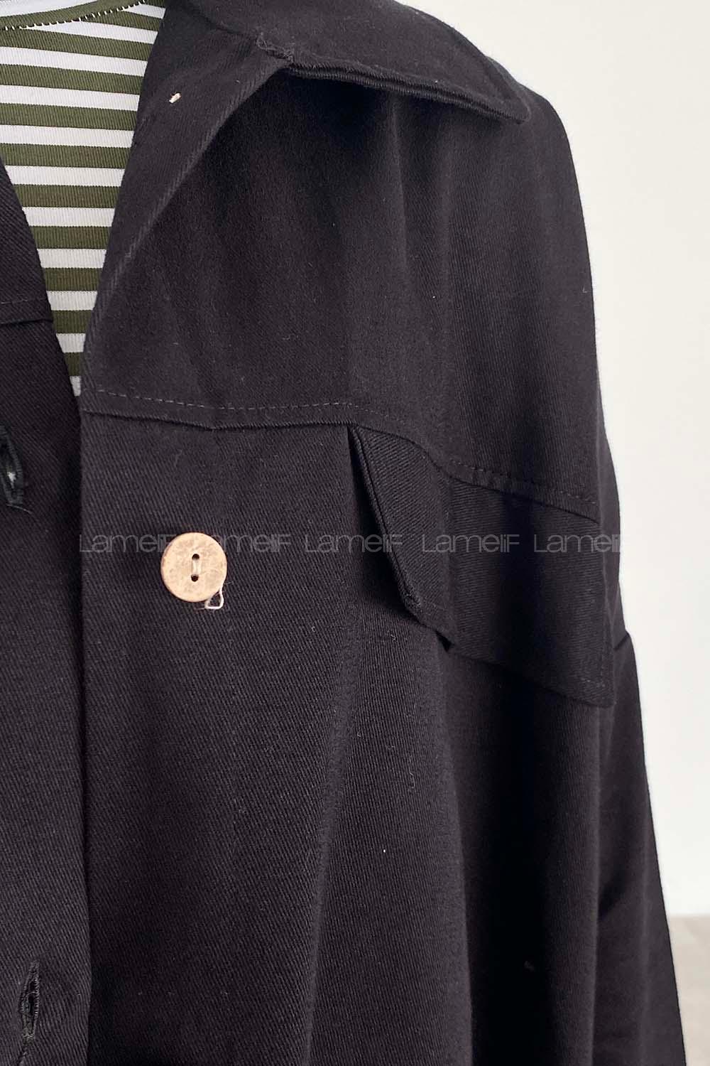 Modalamelif  Körük Cepli Oversize Gömlek Siyah