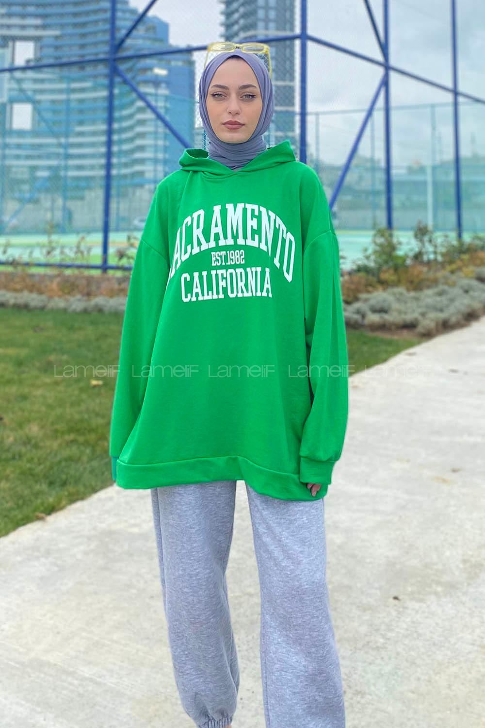 Lamelif Sacramento Baskılı Kapüşonlu Sweatshirt Yeşil