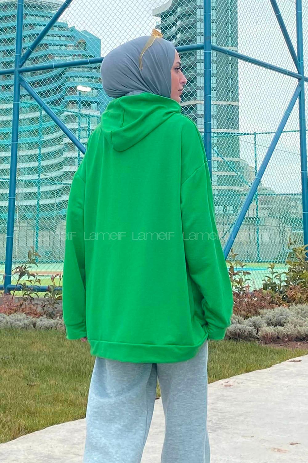 Lamelif Sacramento Baskılı Kapüşonlu Sweatshirt Yeşil