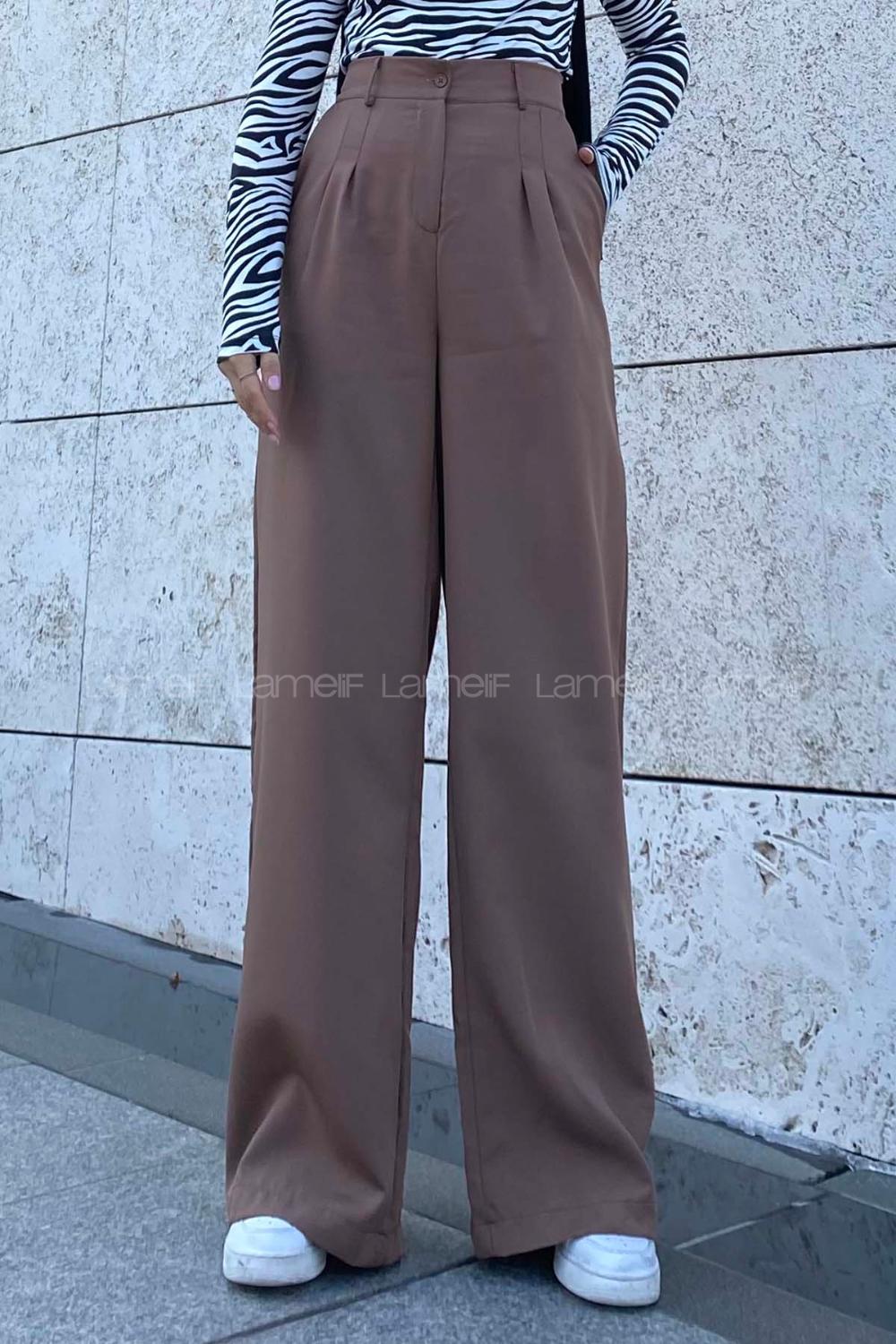 Brown Cotton Fabric High Waist Comfortable Pants