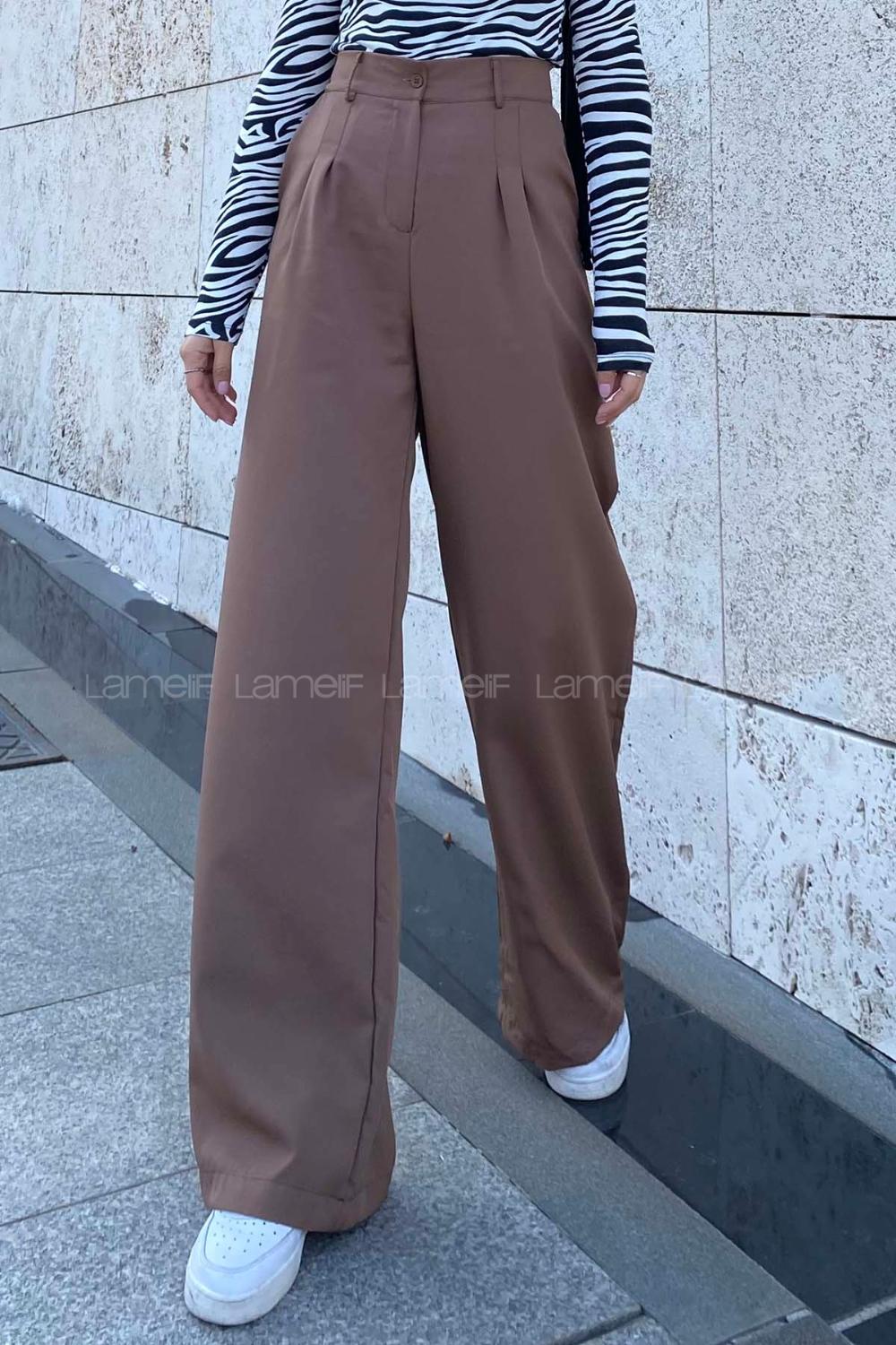 Brown Cotton Fabric High Waist Comfortable Pants
