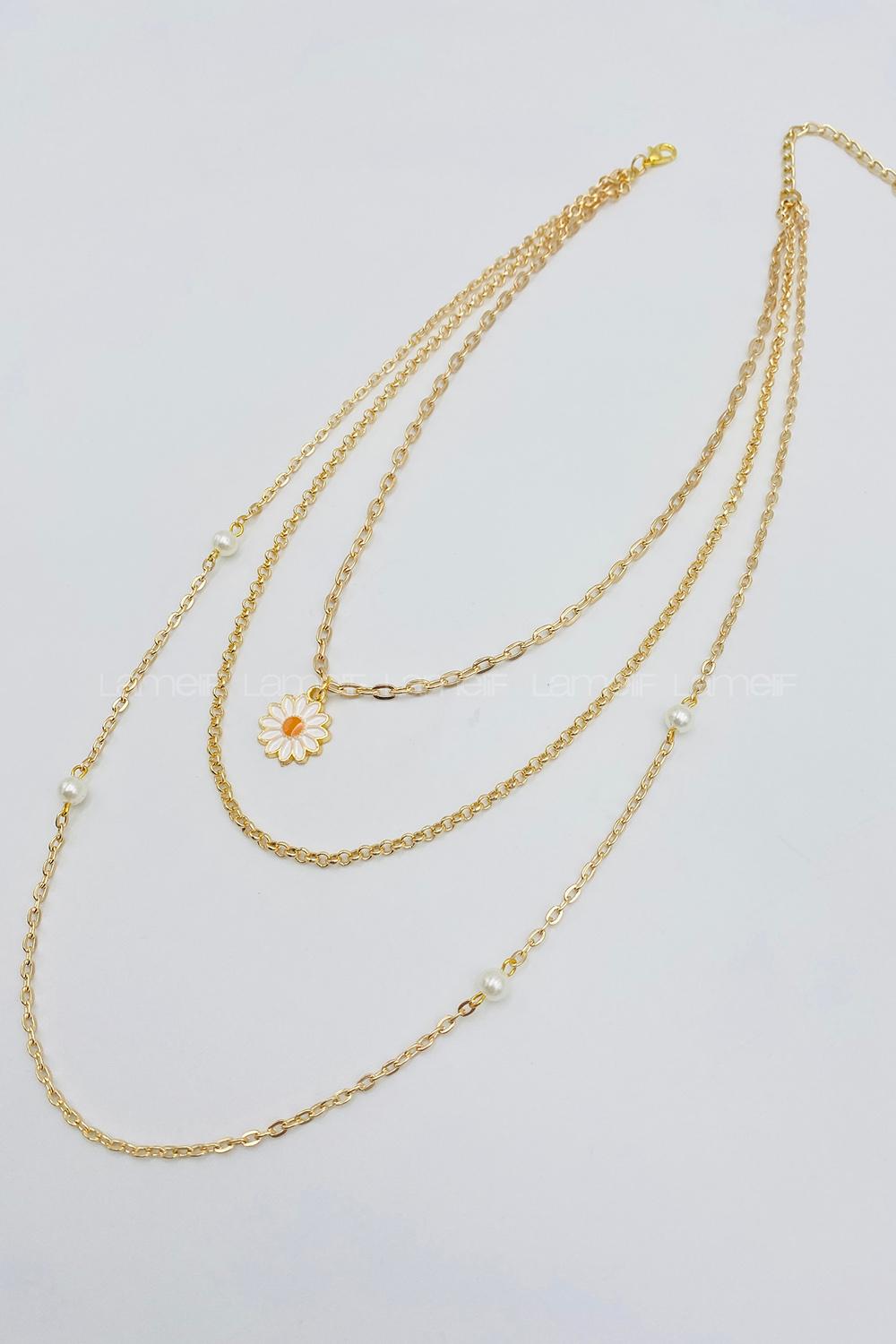 Lamelif Gold 3Lü Kombin Papatyalı Set Kolye