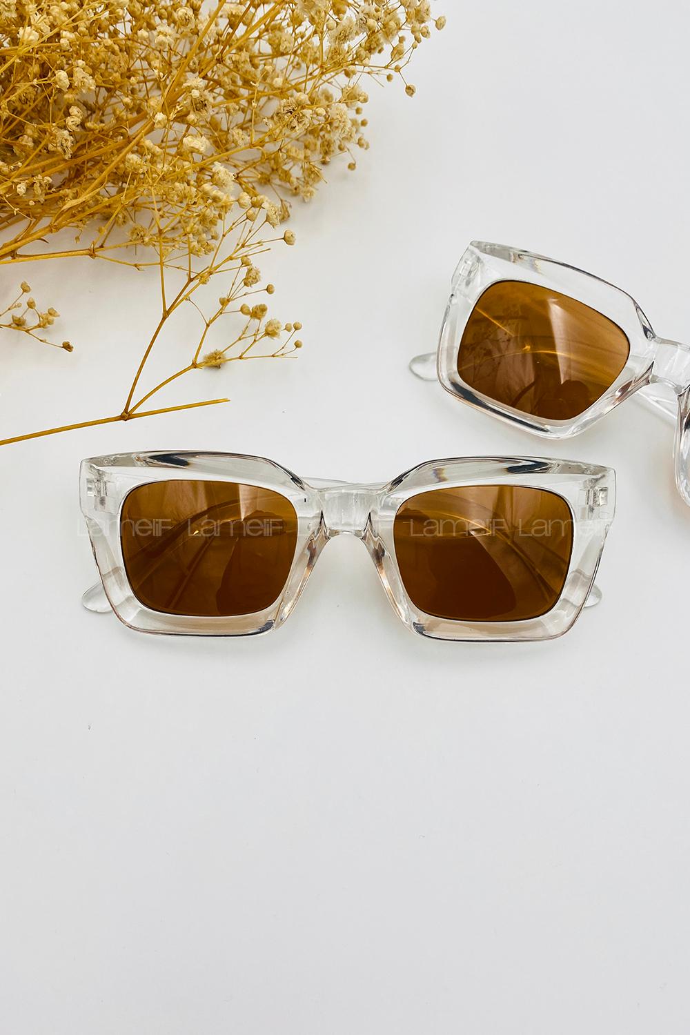 Lamelif Riva Şeffaf Çerçeve Kahve Cam Güneş Gözlüğü