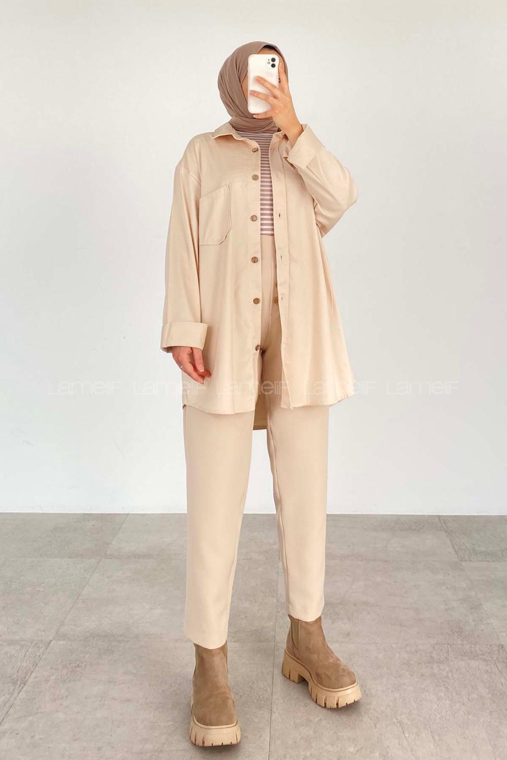 Modalamelif Tek Cepli Oversize Gömlek Taş