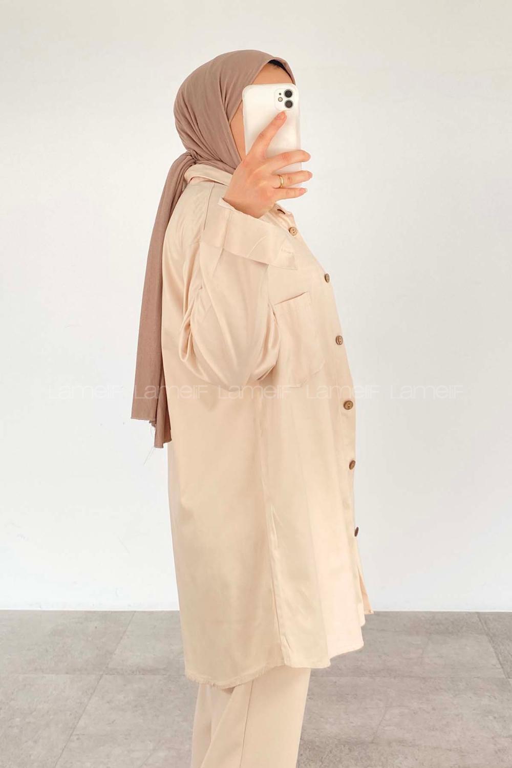 Modalamelif Tek Cepli Oversize Gömlek Taş