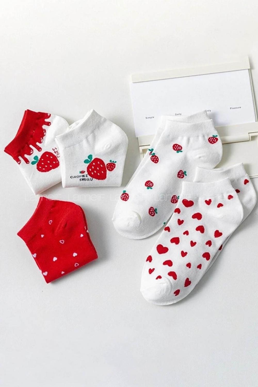 Lamelif 5li Çilek Desen Kolej Çorap