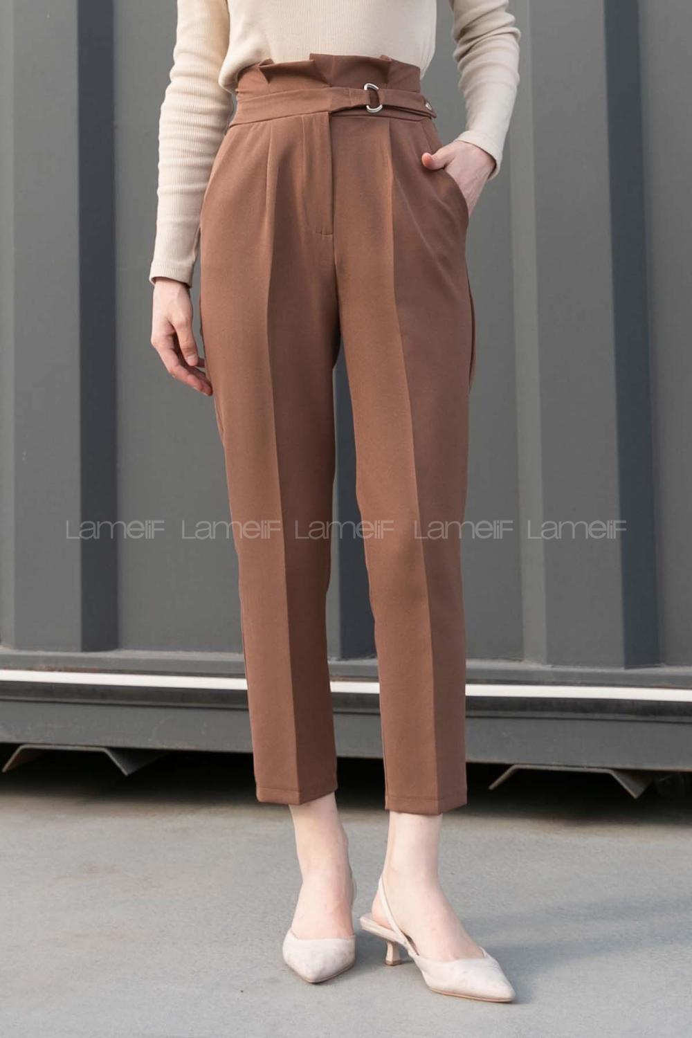 Bitter Brown Cotton Fabric High Waist Comfortable Pants