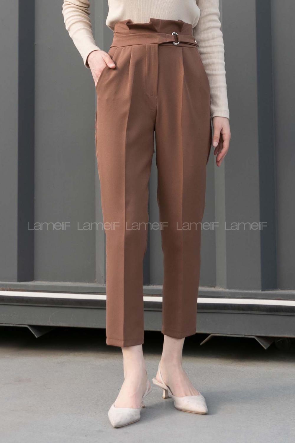 Bitter Brown Cotton Fabric High Waist Comfortable Pants