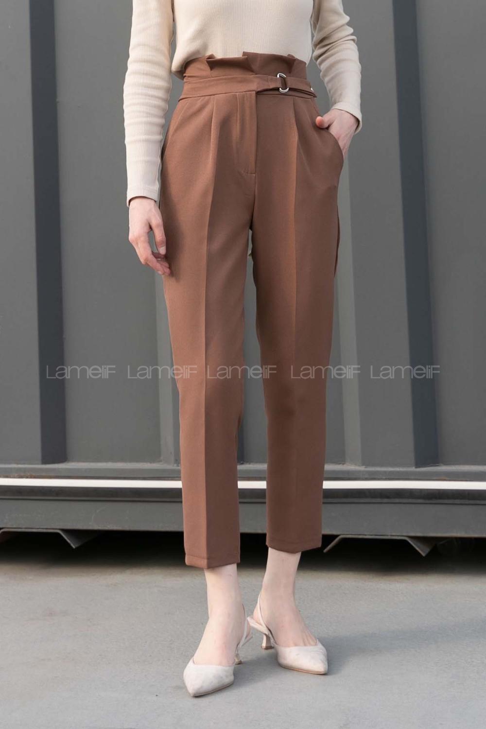 Bitter Brown Cotton Fabric High Waist Comfortable Pants