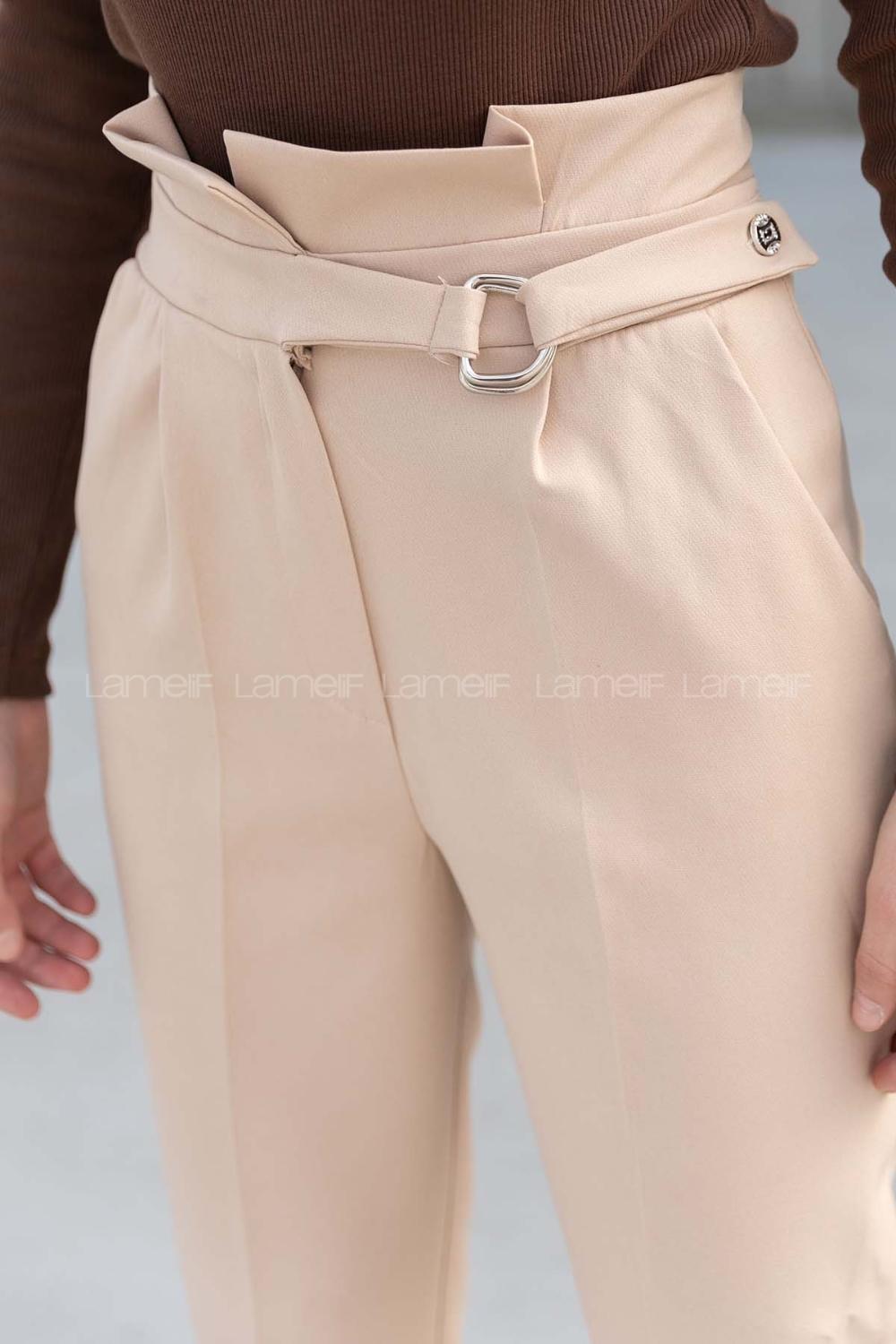 Beige Cotton Fabric High Waist Comfortable Pants