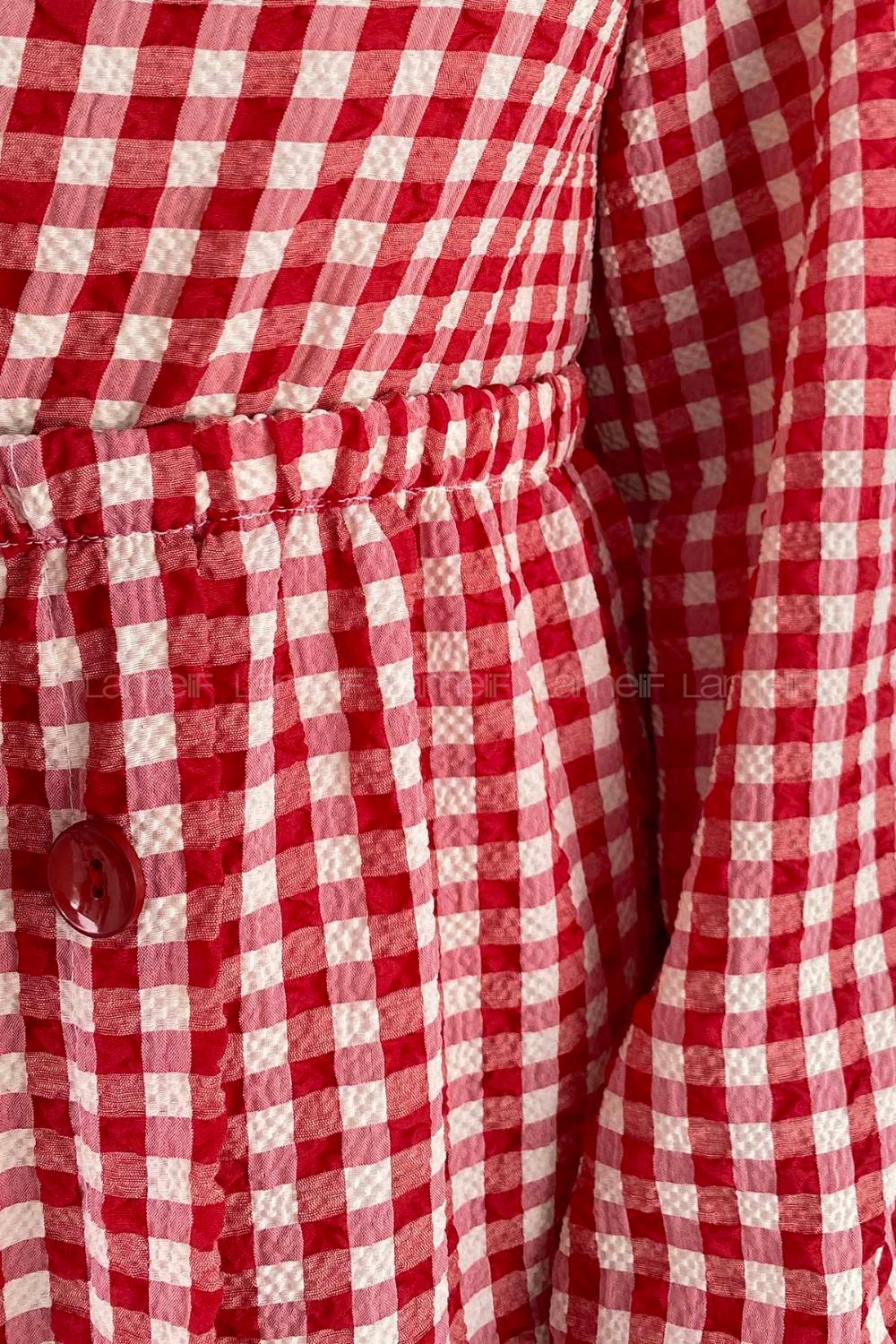 Modalamelif Ekose Desen Elbise Kırmızı