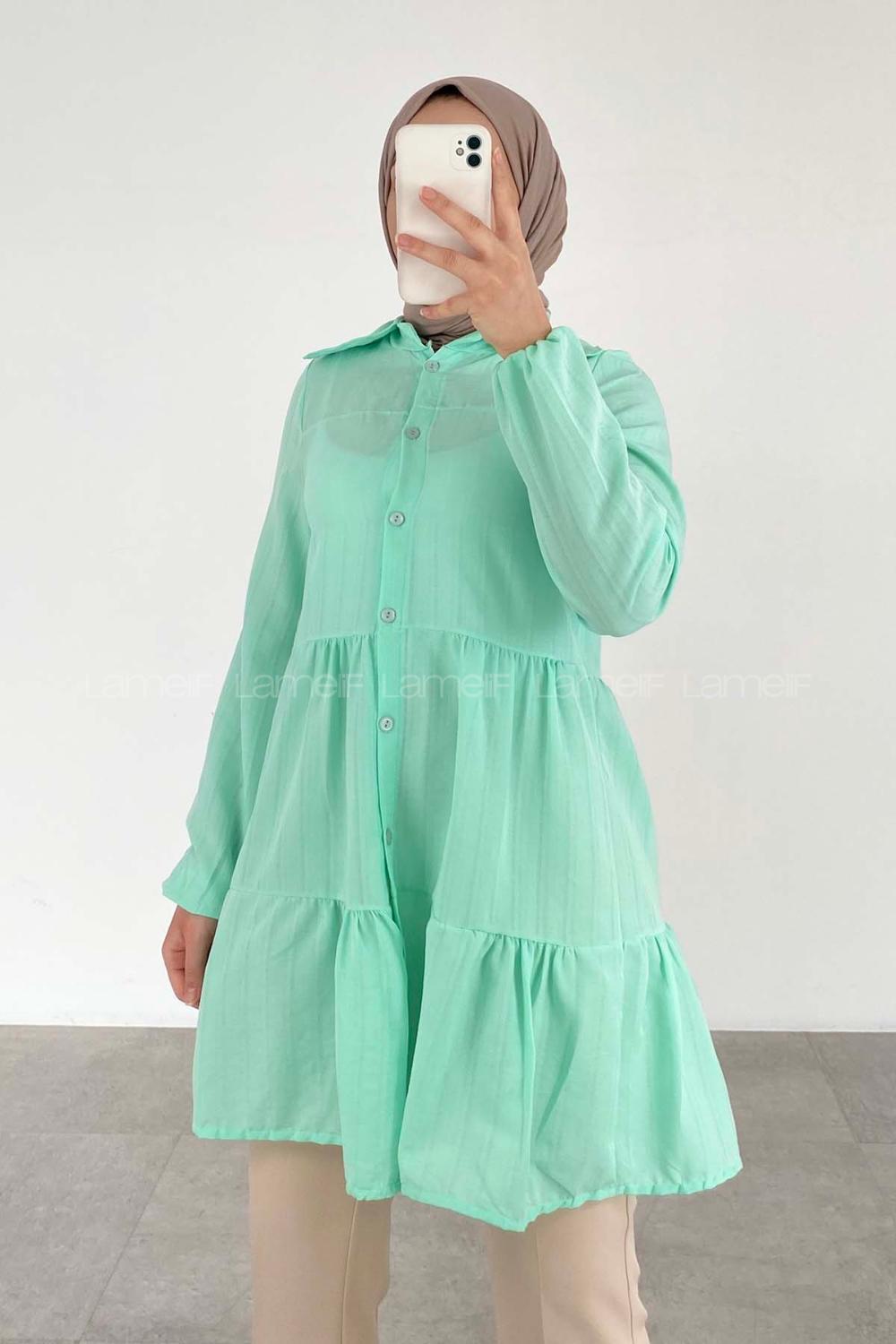 Water Green Shirt Collar Long Arm Unprinted Shirt