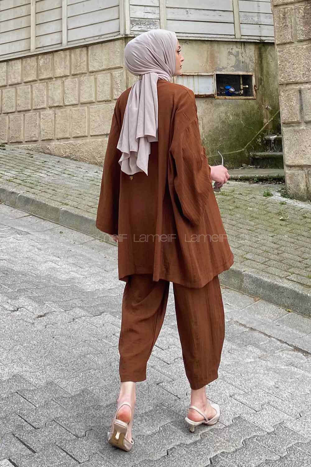 Lamelif Kimono İkili Tesettür Takım Acı Kahve