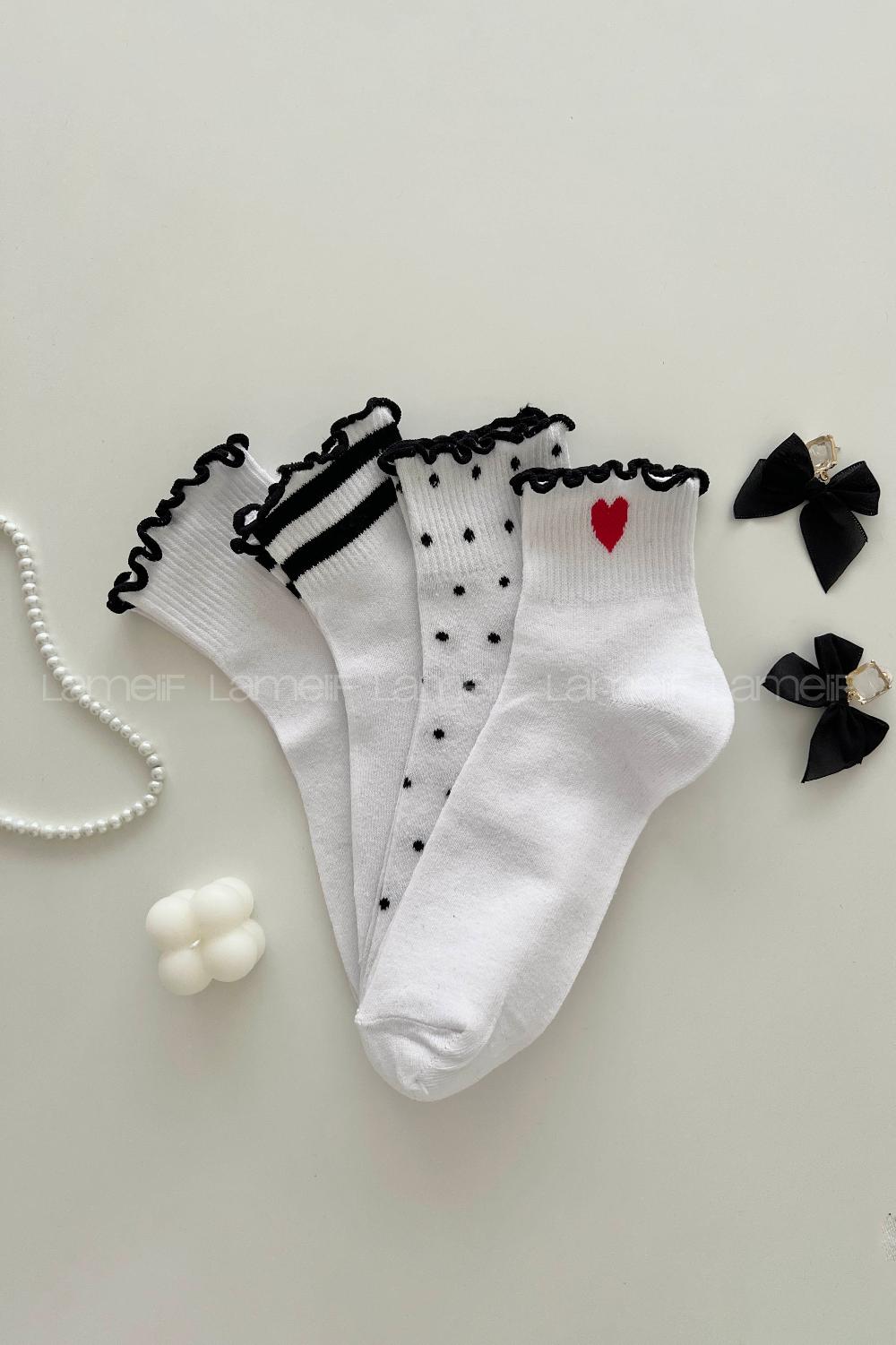 Lamelif  4lü Fırfırlı Desenli Kolej Çorap