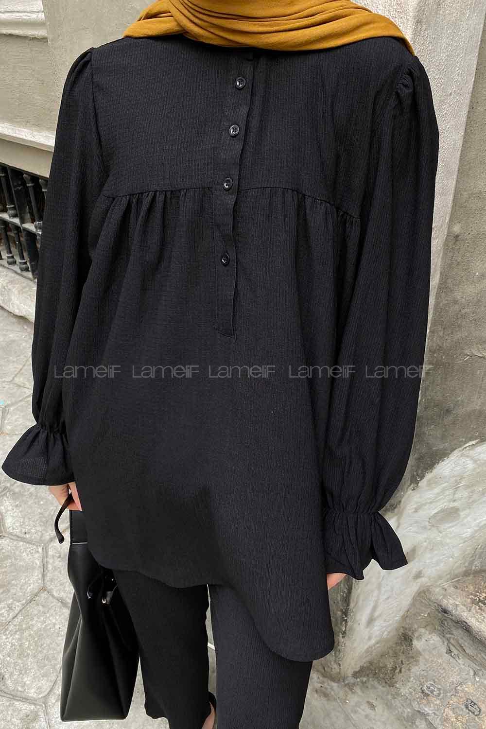 Black Mandarin Collar Long Arm Balloon Sleeve Arm Trousers Comfortable Suit
