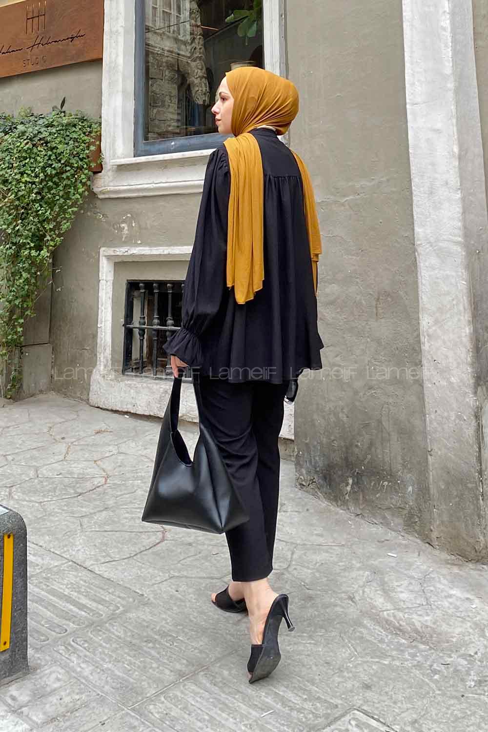 Black Mandarin Collar Long Arm Balloon Sleeve Arm Trousers Comfortable Suit