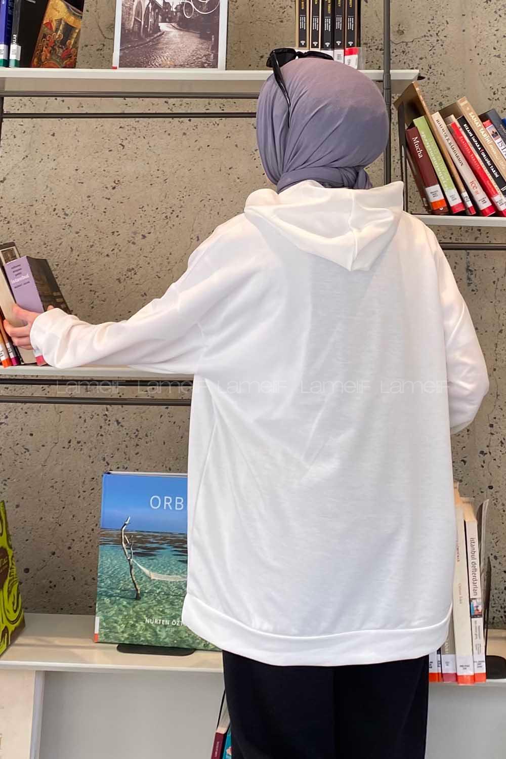 Lamelif Colorado Baskı Detaylı Kapüşonlu Sweatshirt Beyaz