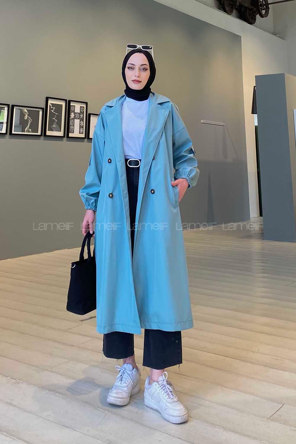 Lamelif Omuz Apoletli Trençkot Mint Yeşili