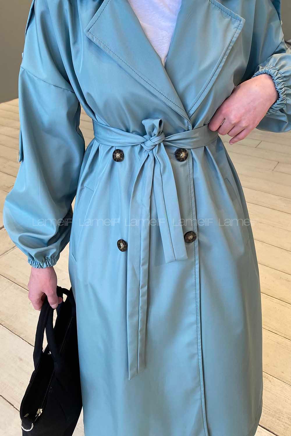 Lamelif Omuz Apoletli Trençkot Mint Yeşili