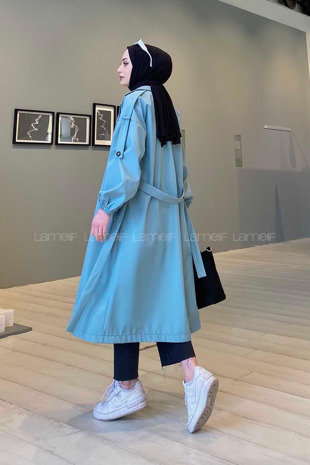 Lamelif Omuz Apoletli Trençkot Mint Yeşili