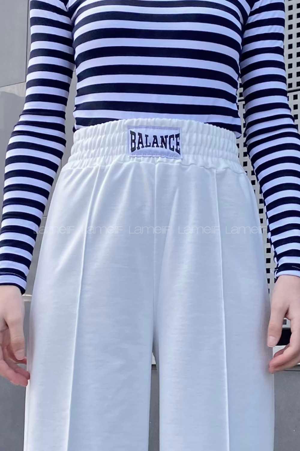 White Elastic Trousers Elastic Waist Regular Cut Bottom Tracksuit