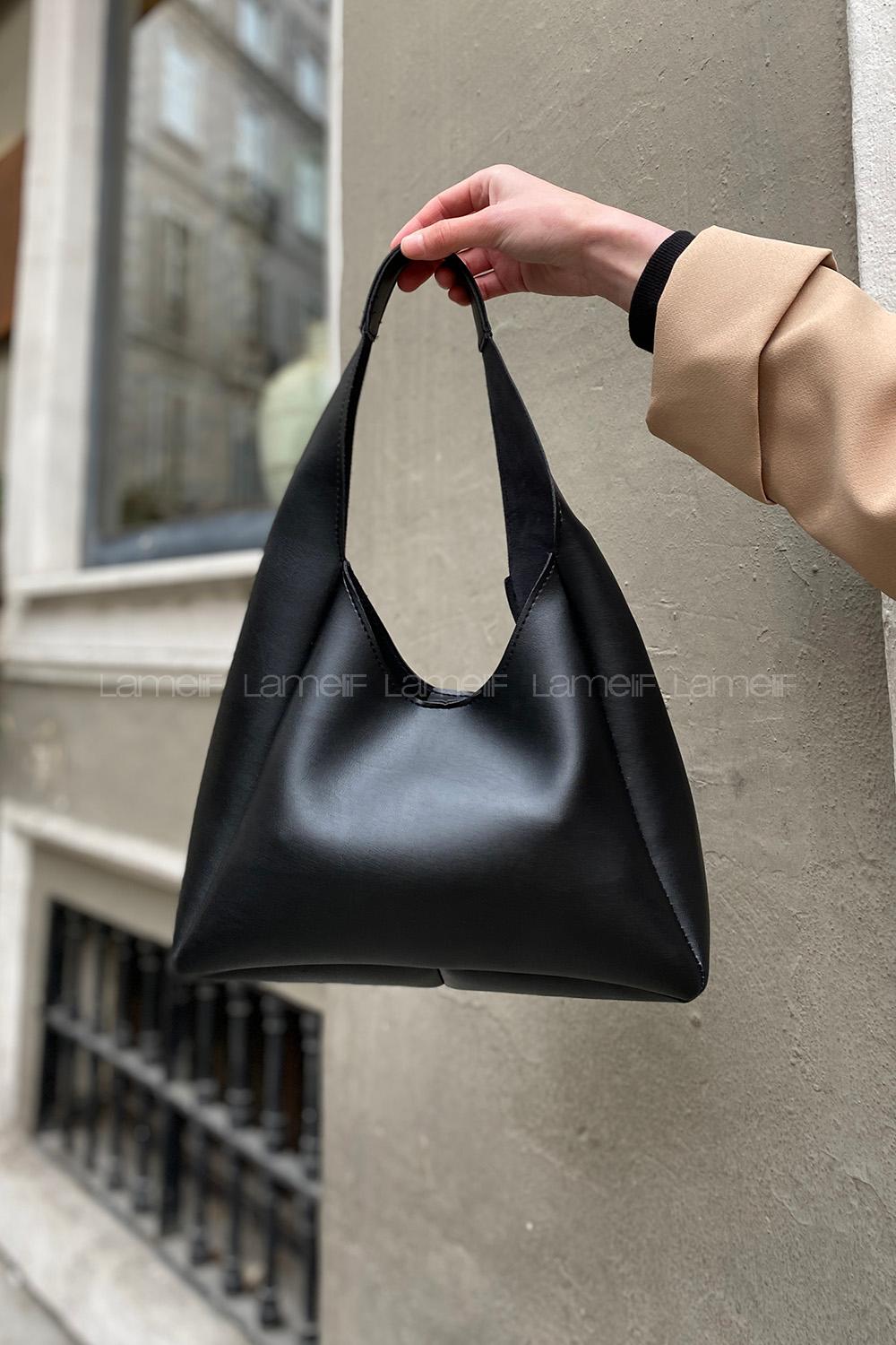 Lamelif Omuz Askılı Deri Görünümlü Kadın Çanta Siyah
