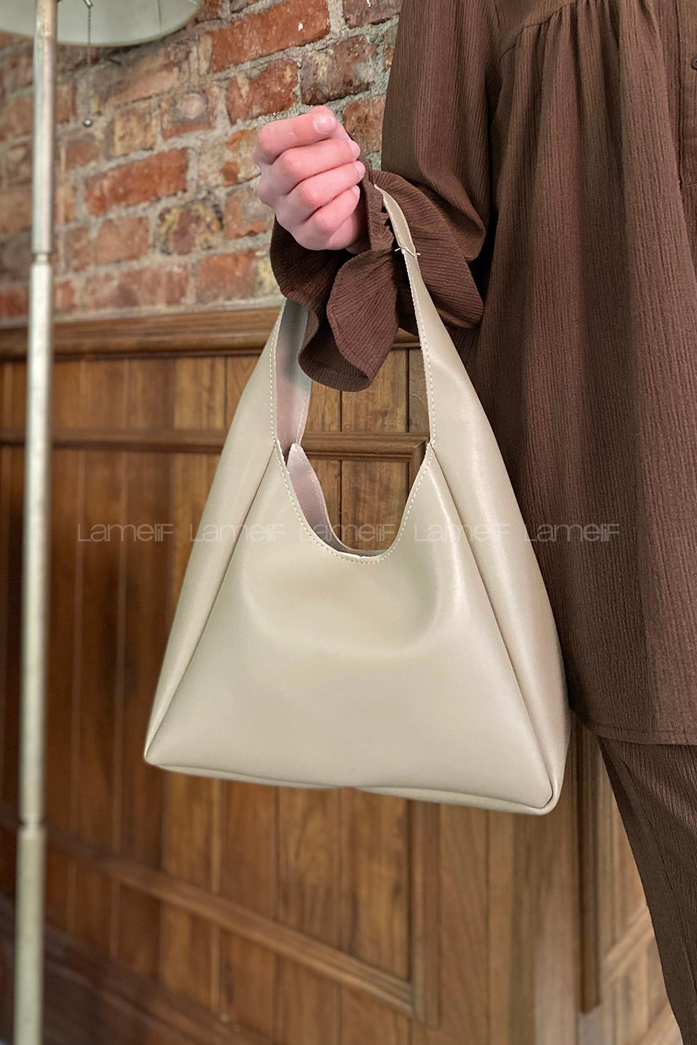 Lamelif Omuz Askılı Deri Görünümlü Kadın Çanta Vizonrengi