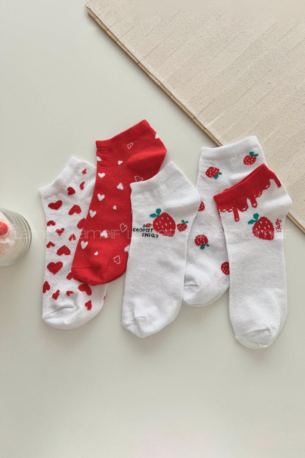 Lamelif 5li Çilek Desen Kolej Çorap