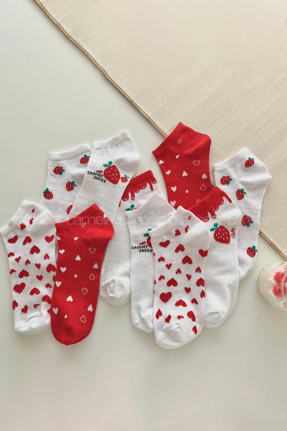 Lamelif 5li Çilek Desen Kolej Çorap
