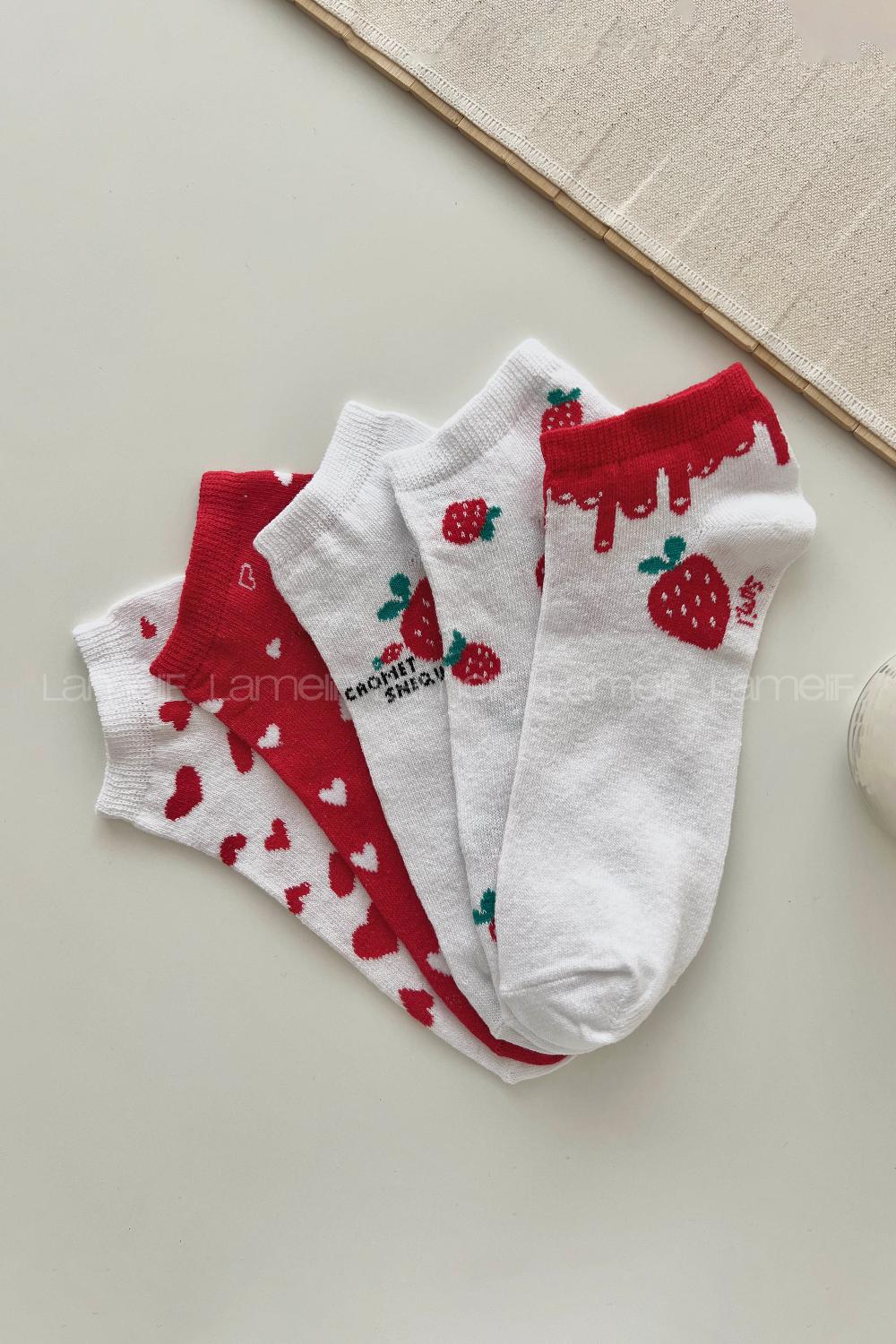 Lamelif 5li Çilek Desen Kolej Çorap