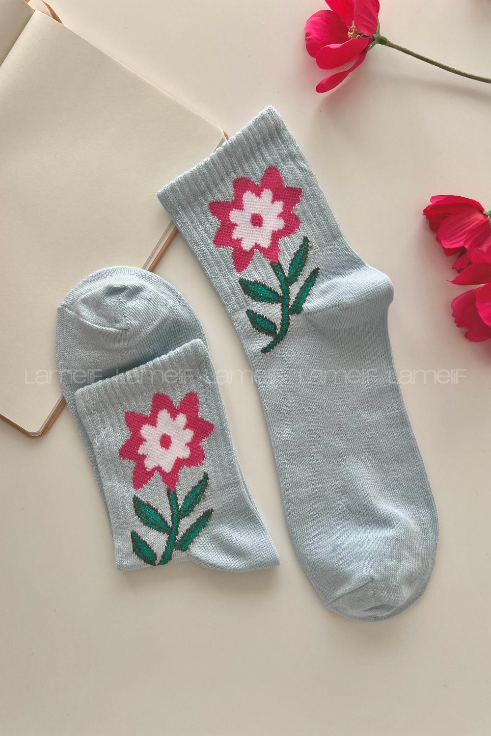 Lamelif Çiçek Desen Kolej Çorap