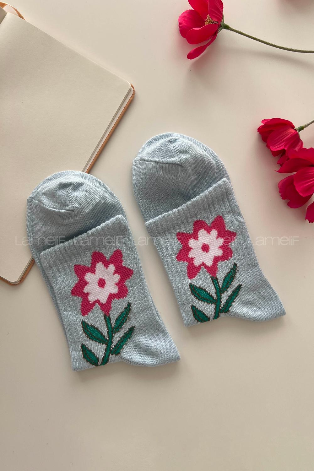 Lamelif Çiçek Desen Kolej Çorap