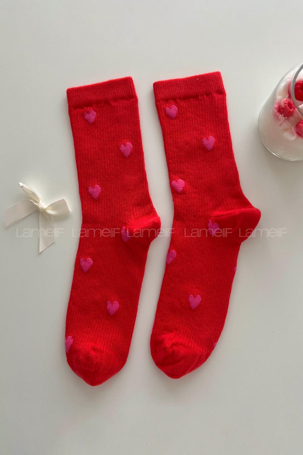 Lamelif Kırmızı Kalpli İhracaat Kolej Çorap