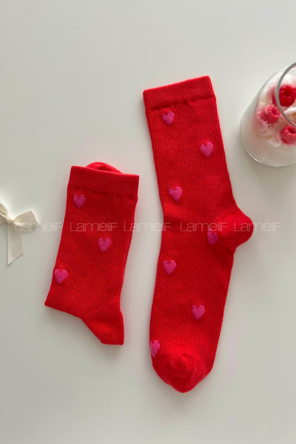 Lamelif Kırmızı Kalpli İhracaat Kolej Çorap