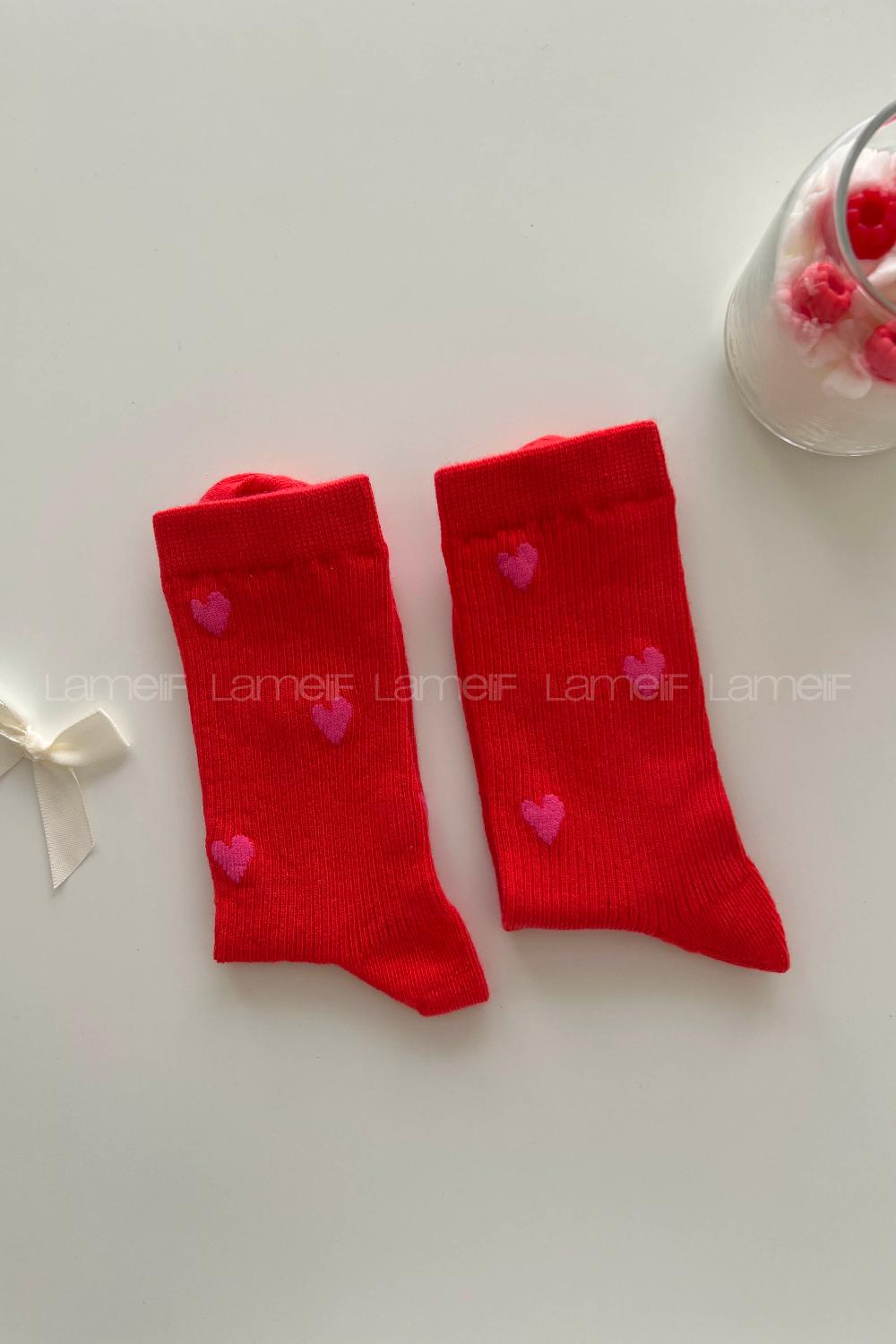 Lamelif Kırmızı Kalpli İhracaat Kolej Çorap
