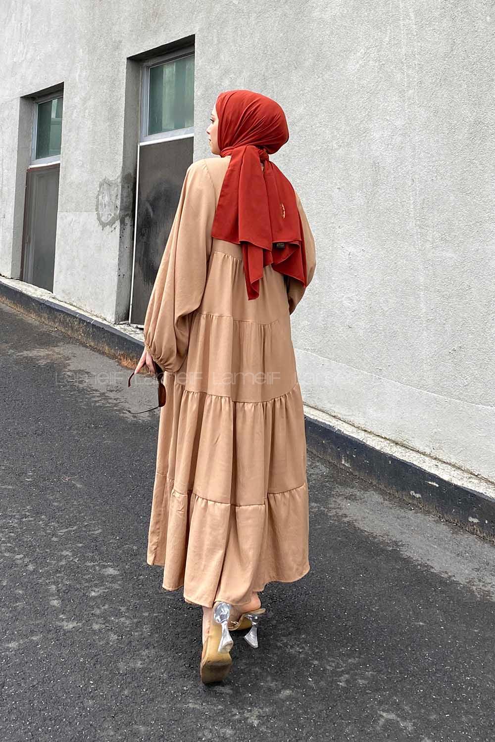 Brown With Milk Medium Crew Neck Cotton Fabric Ayrobin Unprinted Dresess