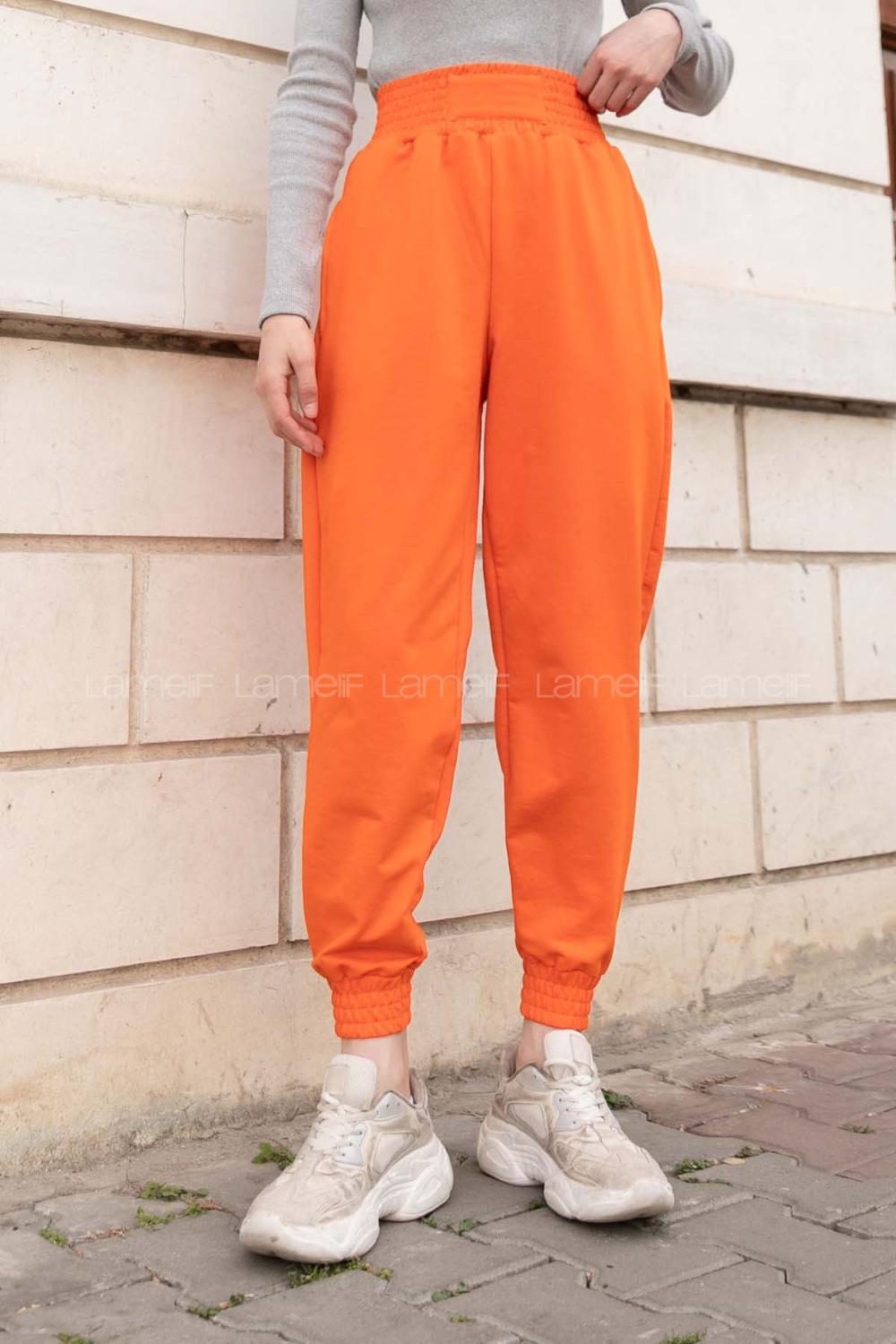 Orange Regular Trousers Elastic Waist Regular Cut Bottom Tracksuit