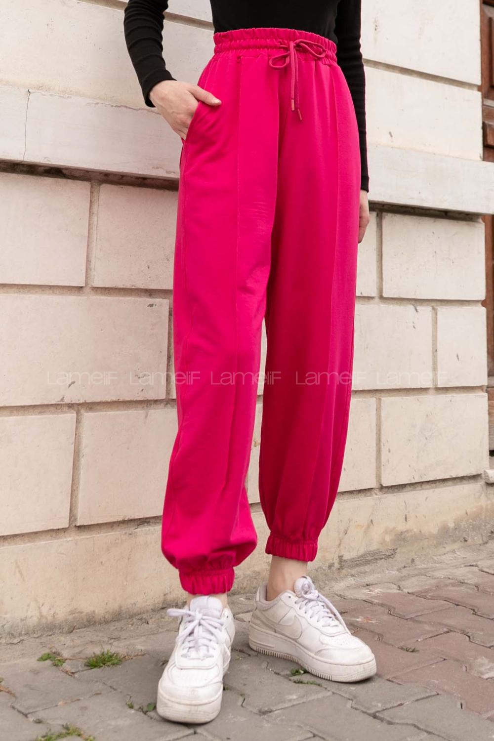 Fuchsia Regular Trousers Elastic Waist Regular Cut Bottom Tracksuit