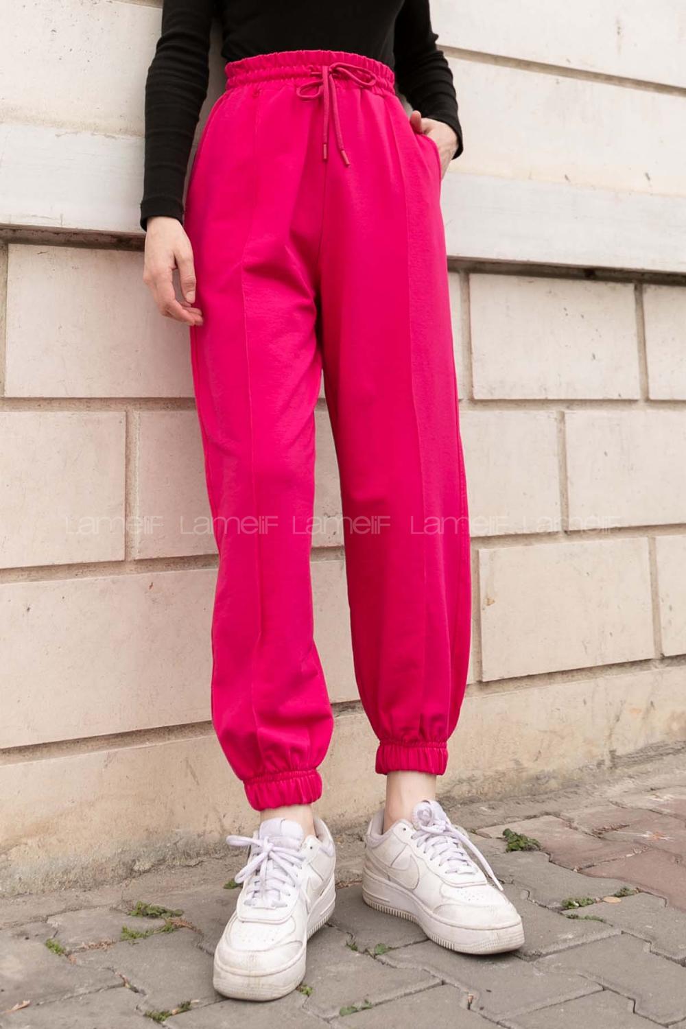 Fuchsia Regular Trousers Elastic Waist Regular Cut Bottom Tracksuit