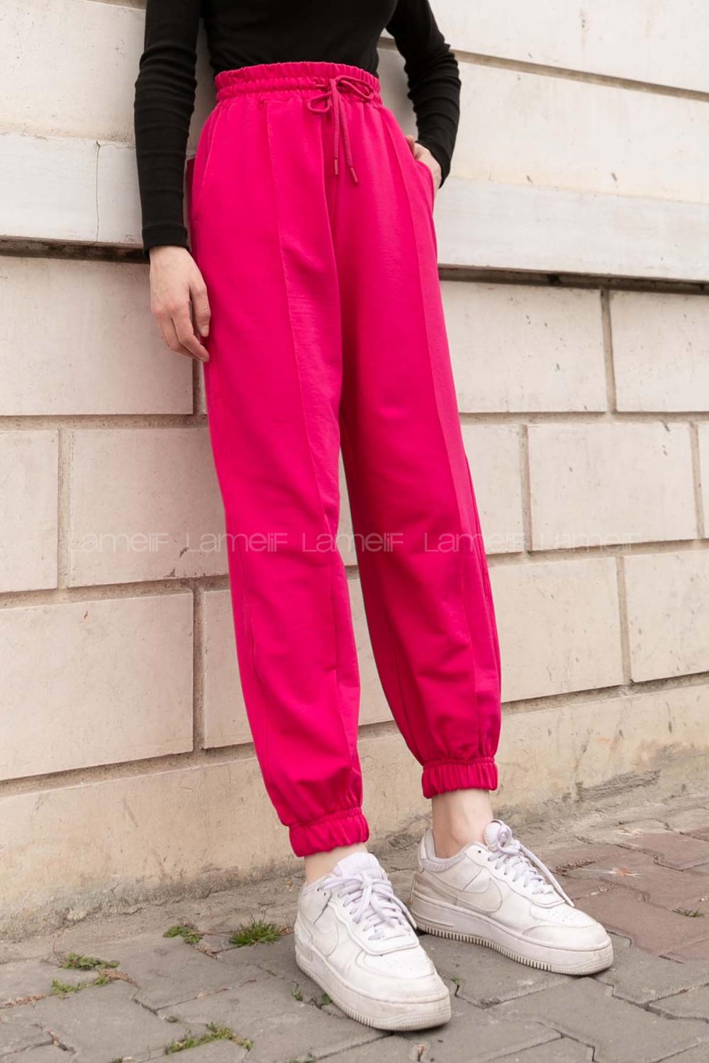 Fuchsia Regular Trousers Elastic Waist Regular Cut Bottom Tracksuit