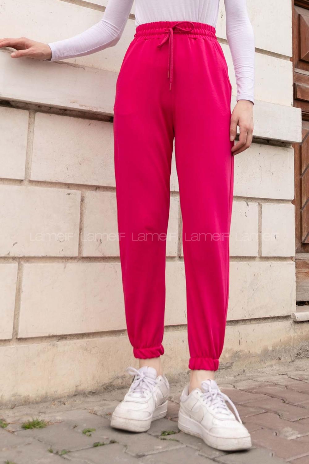 Fuchsia Regular Trousers Elastic Waist Regular Cut Bottom Tracksuit