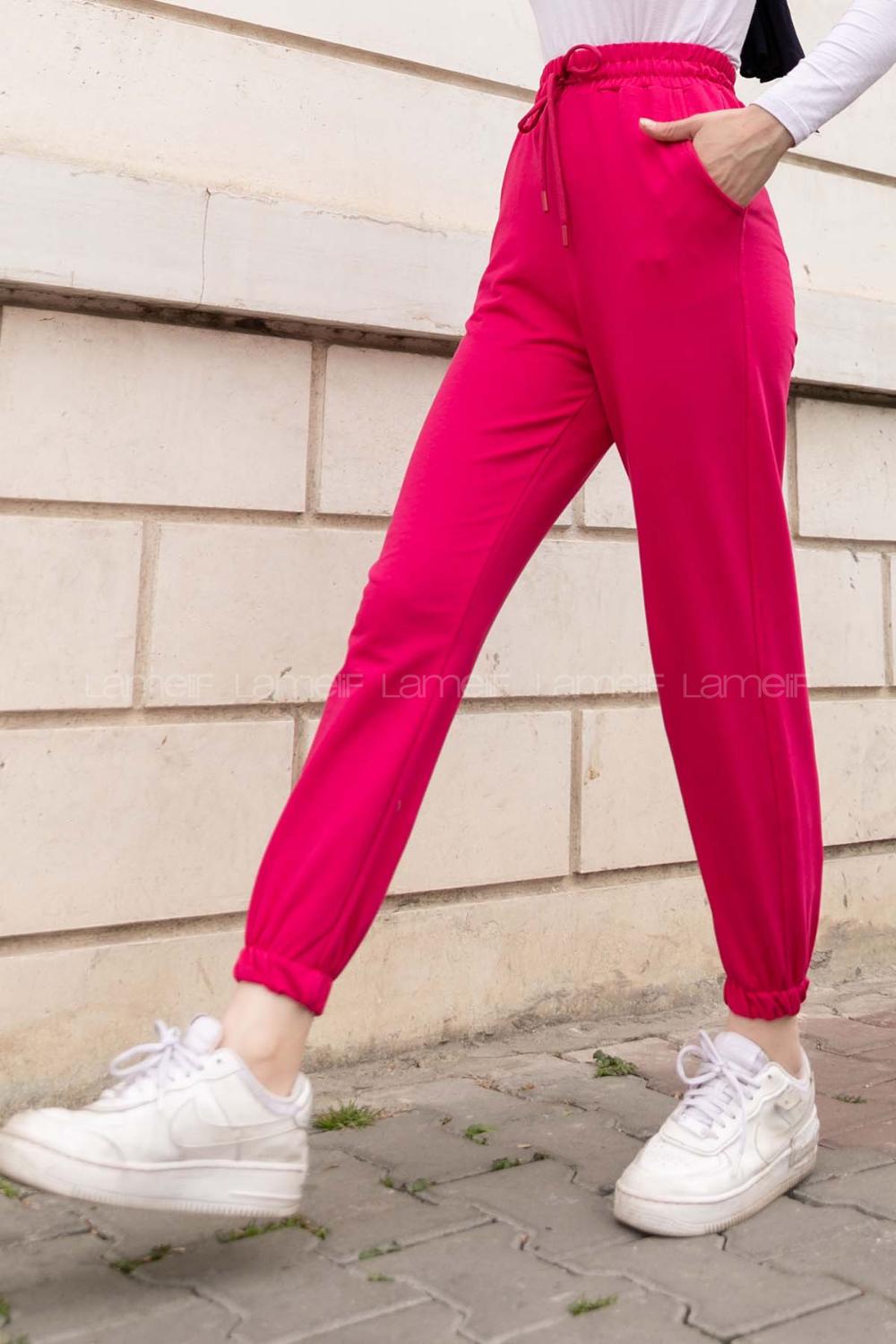 Fuchsia Regular Trousers Elastic Waist Regular Cut Bottom Tracksuit