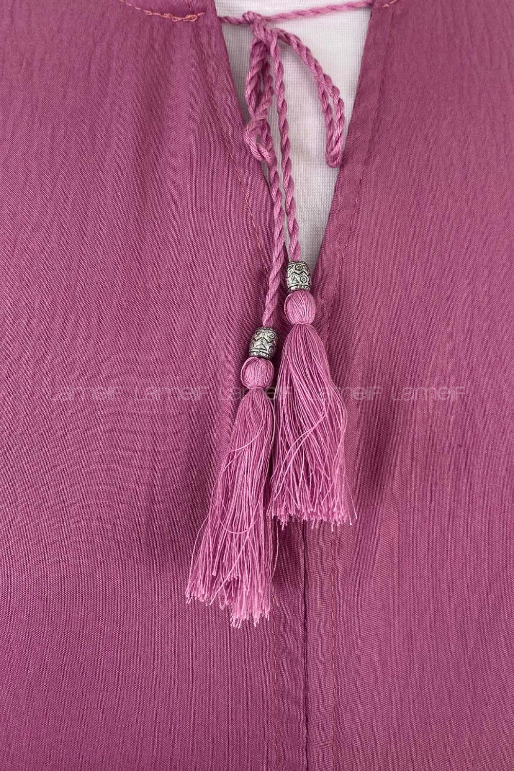 Lamelif Yaka Bağlamalı Katlı Elbise Açık Mor