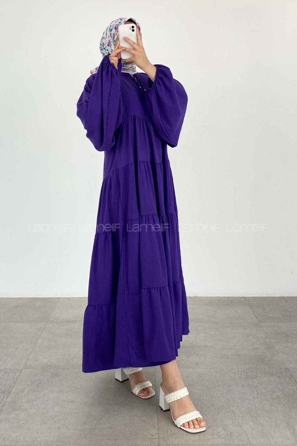 Purble Medium Crew Neck Cotton Fabric Ayrobin Unprinted Dresess